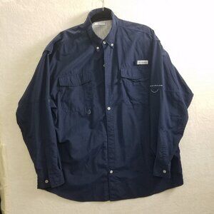 Columbia PFG outdoor Shirt Button Down vented Shirt Men Size XLT Navy long sleev